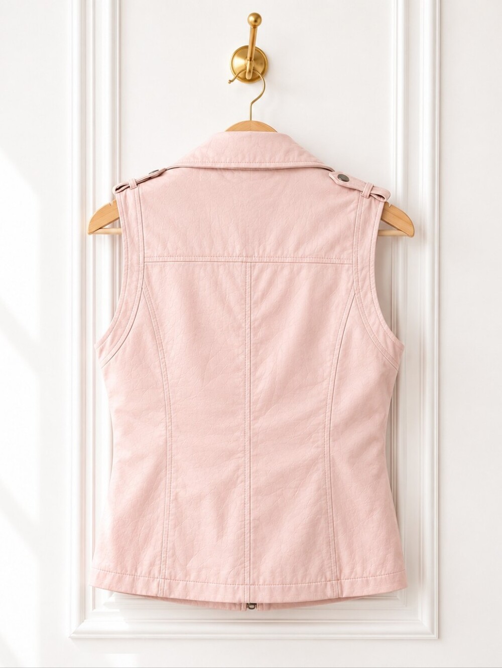 Max Studio Blush Pink Faux Leather Moto Vest Size Medium | Asymmetrical Zip - Picture 7 of 9